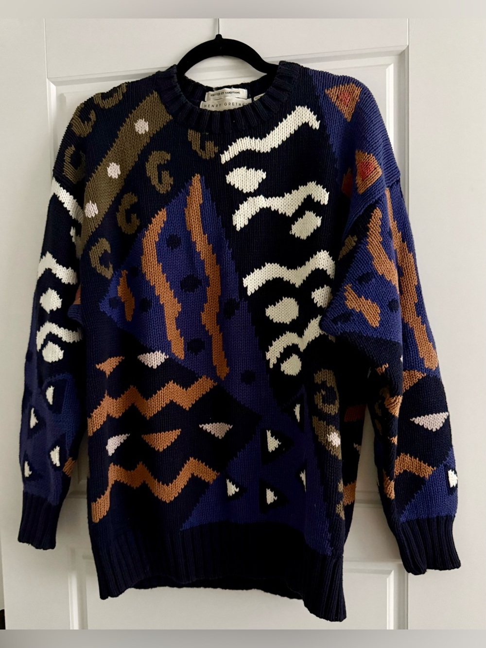 Vintage 100% Cotton Abstract Geometric Pattern Crewneck Sweater- Henry Grethel